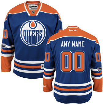 Mens Edmonton Oilers Reebok Royal Custom Home Centennial Patch Premier Jersey->->Custom Jersey